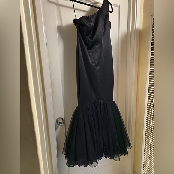 Vintage y2k Black Satin Mermaid Fishtail Evening Gown Prom Dress barbiecore noir - Picture 6 of 17